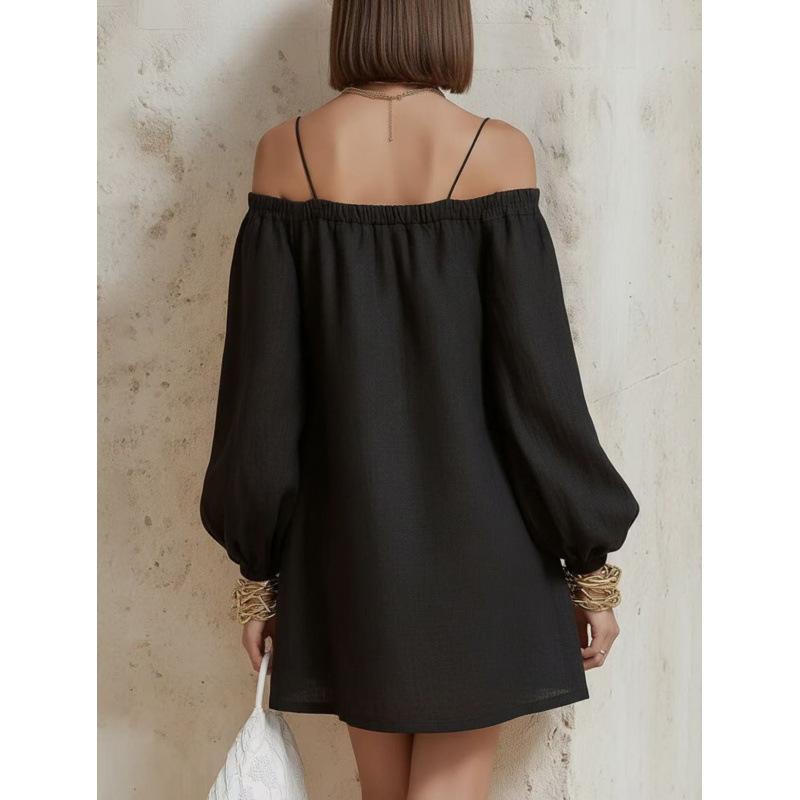 European and American New Elegant Flower Lantern Sleeve Short Dress
