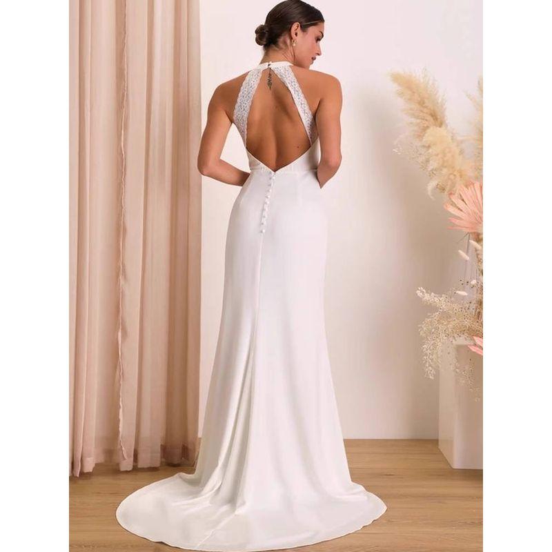 Foreign Trade Slim Fit Slim Lu Hanging Neck Sleeveless High Quality Smooth Fabric Lace Backless Fashion Trailing Dress