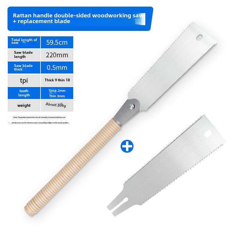 Japanische doppelseitige Holzsäge mit Rattangriff für Querschnitte und Zapfenarbeiten