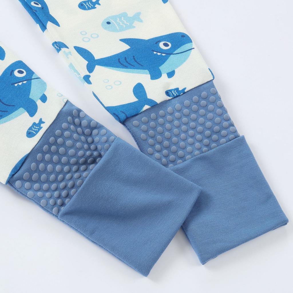Baby Bamboo Fiber Romper Long Sleeve Double Zipper Footed Pajamas for Spring Autumn Winter