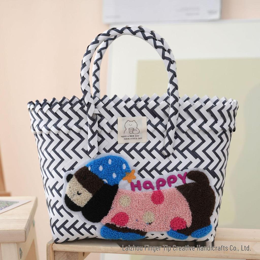 Woven Sausage Puppy Large Capacity Handbag - Cute Vegetable Basket Souvenir Gift for Girls & Commuters