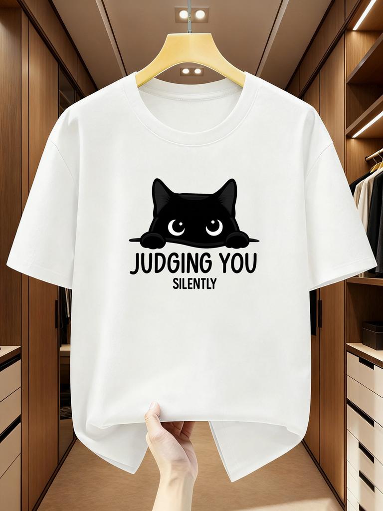 Summer New Unisexs Tshirt Street Casual Fashion Simple Soft Comfortable Breathable D Cat Pattern Print