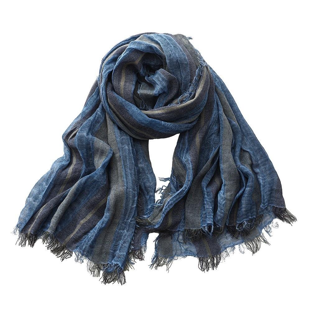 Breathable Cotton Linen Neckerchie Short Tassel Unisex Scarf Soft Striped Scarf Office