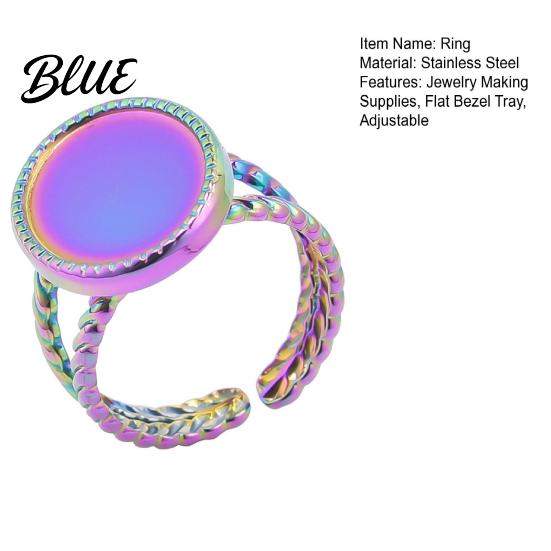 Round Metal Ring Base Stainless Steel Adjustable Blank Cabochon DIY