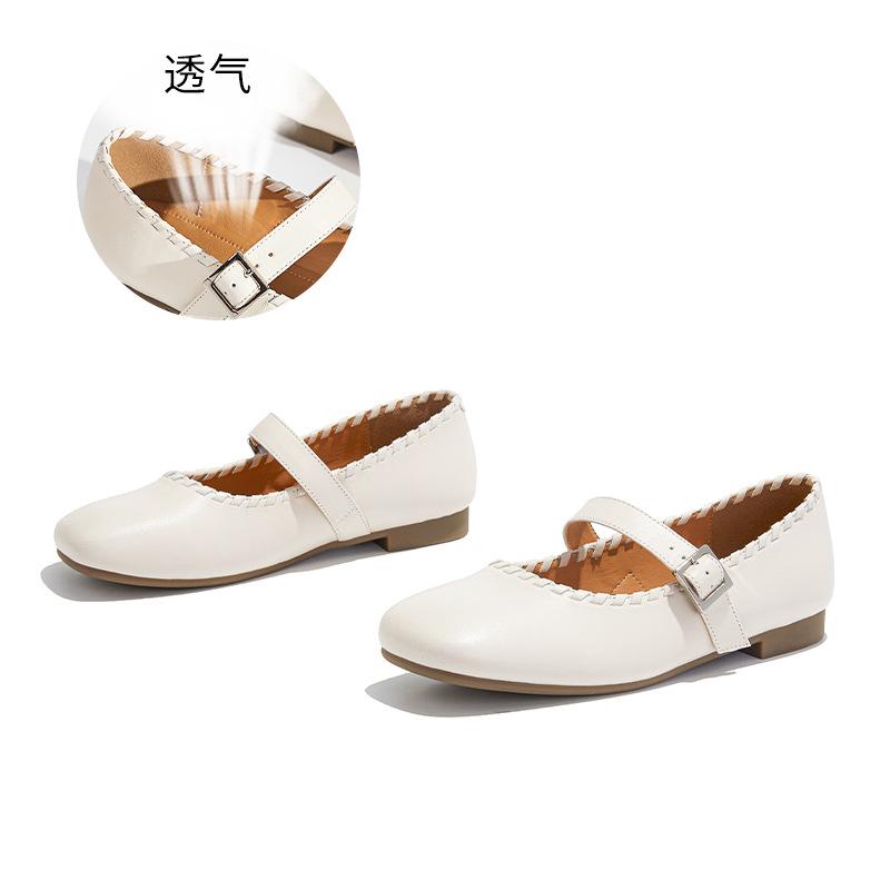 First layer sheepskin Mary Jane shoes women's 2025 summer shallow mouth buckle fashion single shoes casual women's shoes versatile ballet shoes