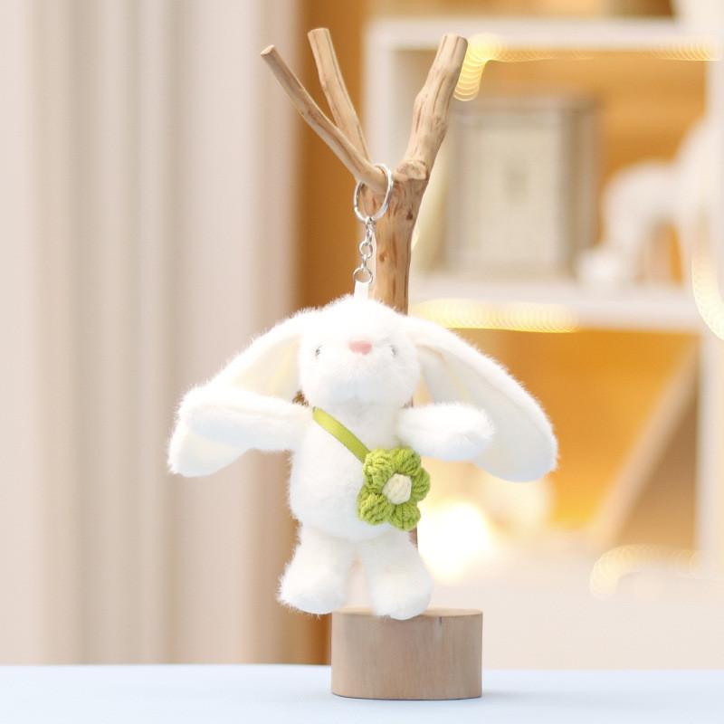 Flower Back Rabbit Keychain Cute Girl Backpack Decorative Pendant Plush Doll