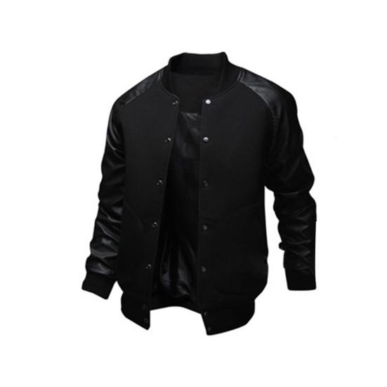 Jihongkang Herfst Heren Lange Raglanmouw Kleurblok Varsity Jas Knopen Zak Jas M zwart