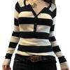 Elegant European and American Women's Clothing Beautiful Fall and Winter New Arrival Stripes V Neck Long Sleeves Sexy Silm Base Knitwear