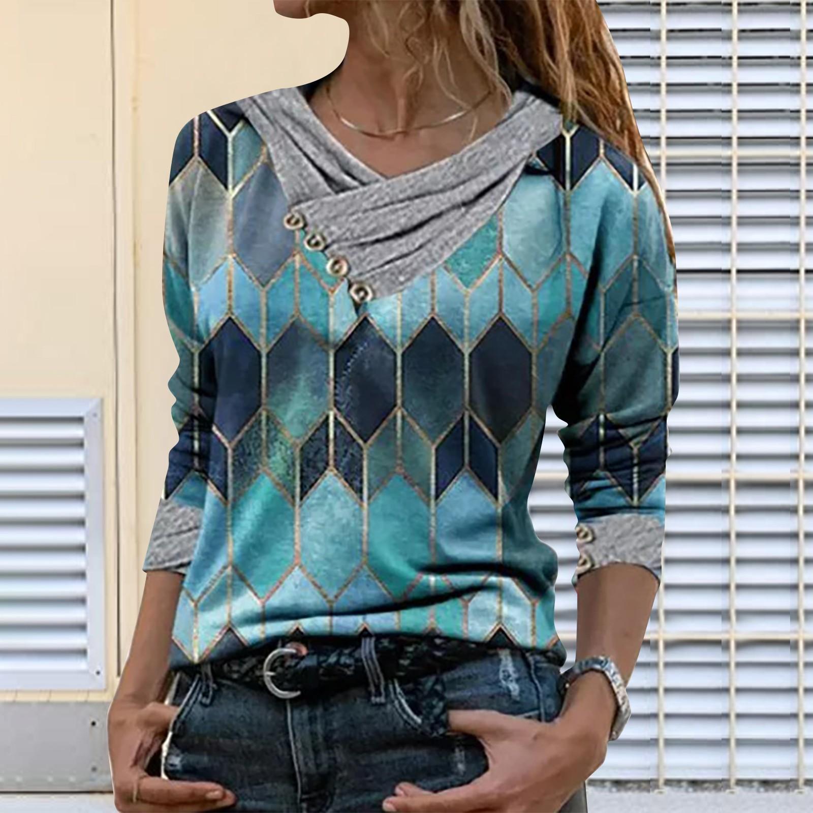 

(SU)Женская блузка с длинным рукавом и воротником с вышивкой и принтом тай-дай L синий