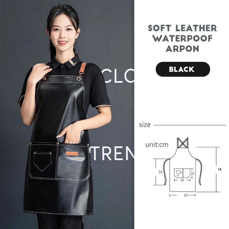 

Customizable Beautyer`s Apron Perfessional Barber Waterproof Leather Work Apron For Hairdresser Man/Women With Pocket Tablier чёрный