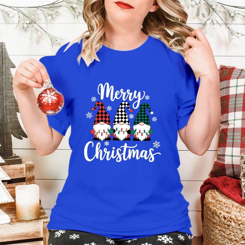 Merry Christmas Gnomes Print Womens Tshirt Fashion Casual Holiday Party Female Tops Tees Short Sleeve Tshirt Women Xmas Gift