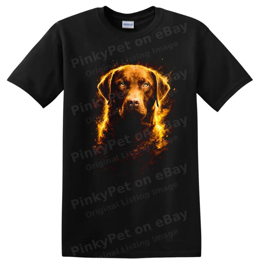 Dog Lover T Shirt Brown Dog Portrait Fire Design Cool Graphic Tee