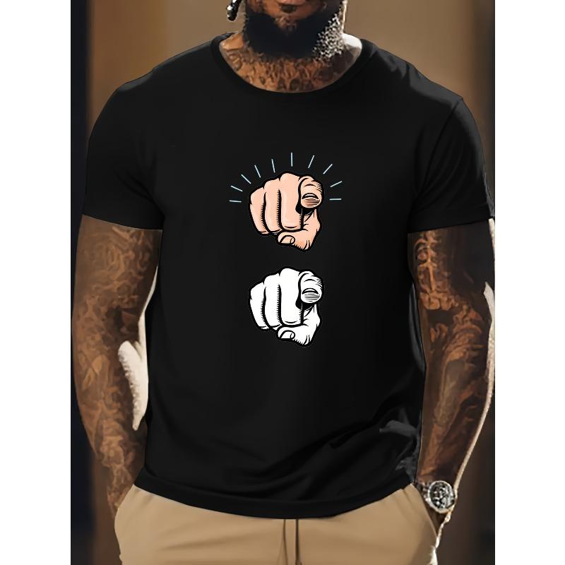 Men's Crew Neck T-Shirt- Soft Daily Short Sleeve Top with Eye-Catching Index Finger Pattern- Office, Outing, Party Casual Style