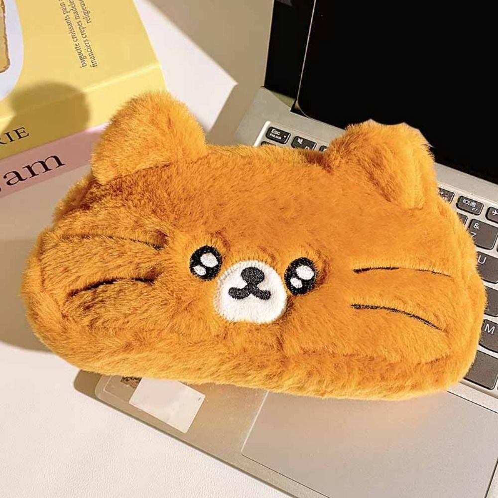 Funny Cat Plush Cat Pencil Case Kawaii Stationery Storage Bag Trendy Cat Pencil Pouch  Student Use