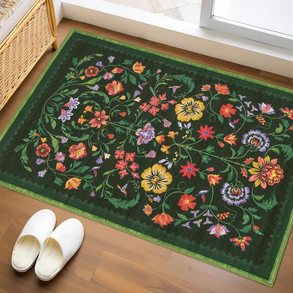 Floral Print Entrance Mat Carpet Living Room Dining Room Laundry Floor Mat Bath Balcony Hallway Non-slip Door Mat