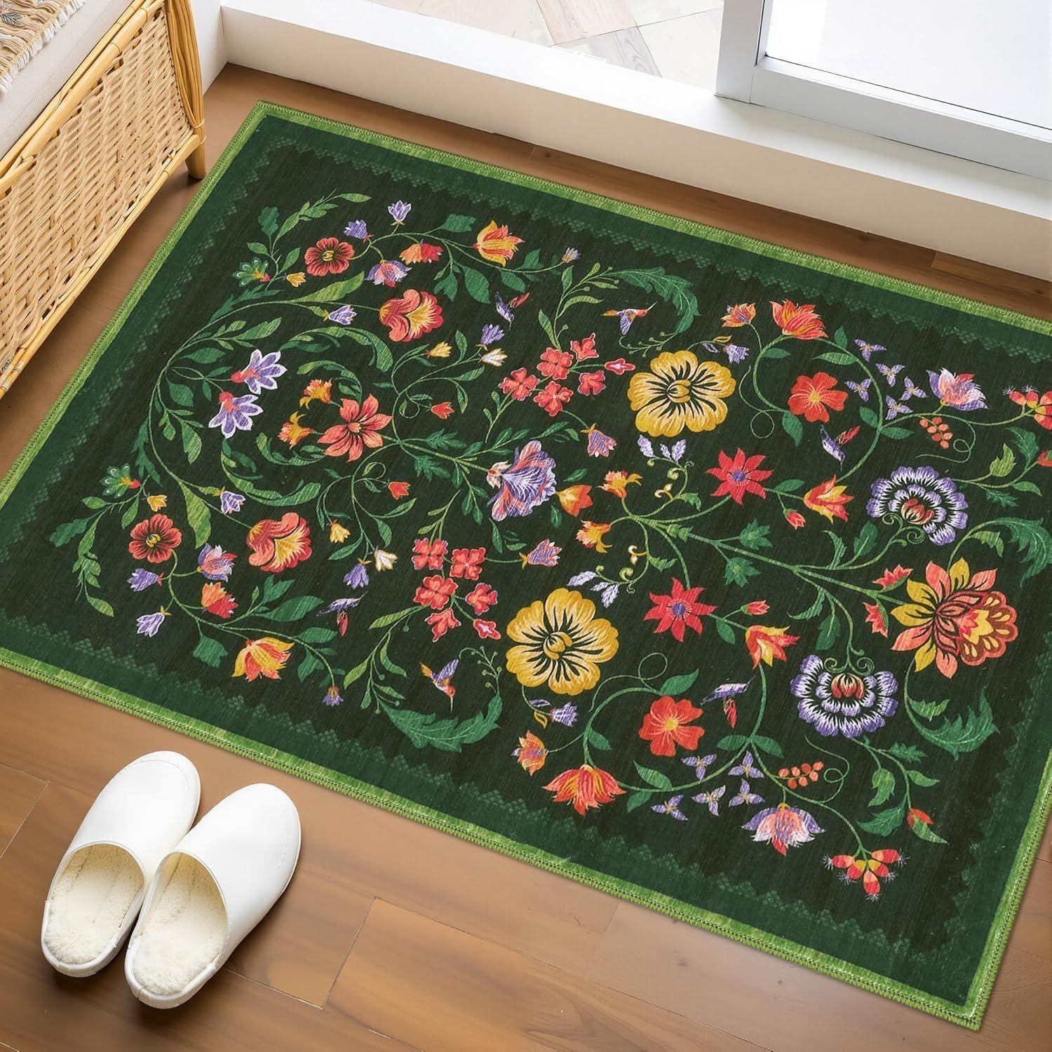 

Floral Print Entrance Mat Carpet Living Room Dining Room Laundry Floor Mat Bath Balcony Hallway Non-slip Door Mat 30x50cm