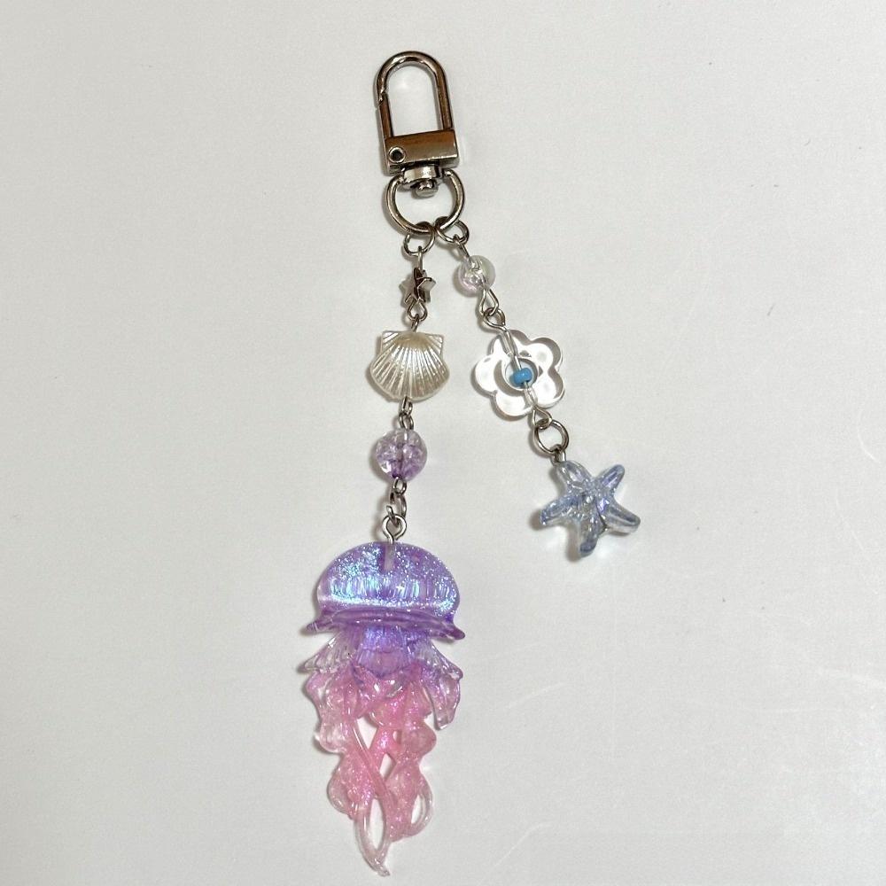 Ocean Theme Jellyfish Pendant Keychain Starfish Seashell Cellphone Lanyard Camera