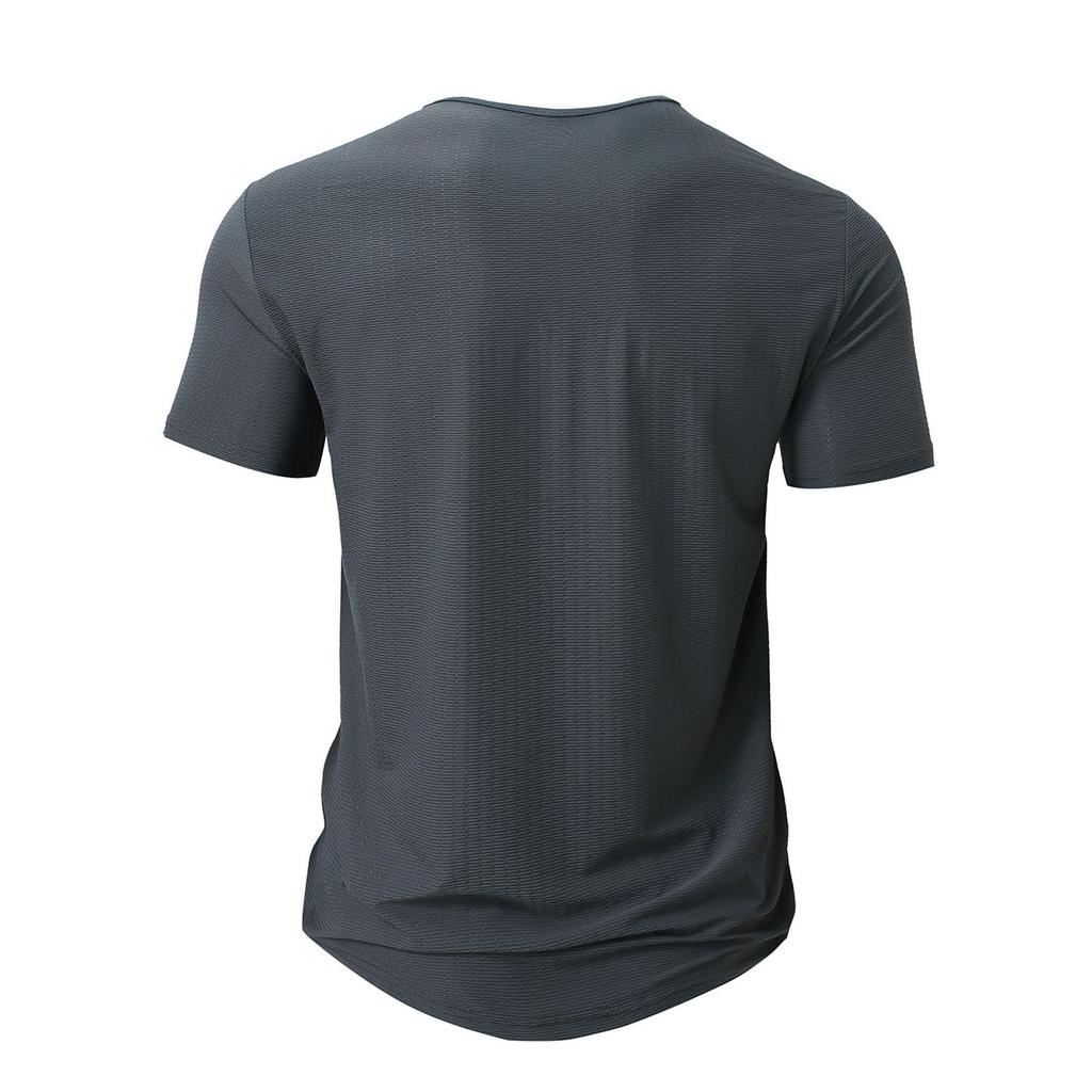 Men's Summer Color Textured Round Neck Short Sleeve Top Men's Casual Fashion Shirt