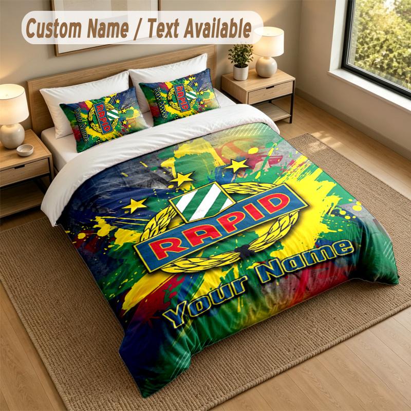 3Pcs Bedding Set Custom Name Text, 1 Sheet 2 Pillowcases Home Bed DecorRapid Wien FC