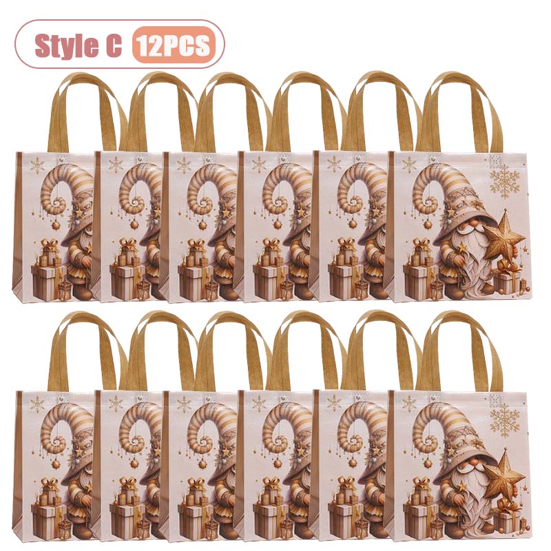 12-36PCS Christmas Tote Bag Gold Waterproof Foldable Large Capacity Shopping Bag Reusable Holiday Gift Bag for Party Supplies