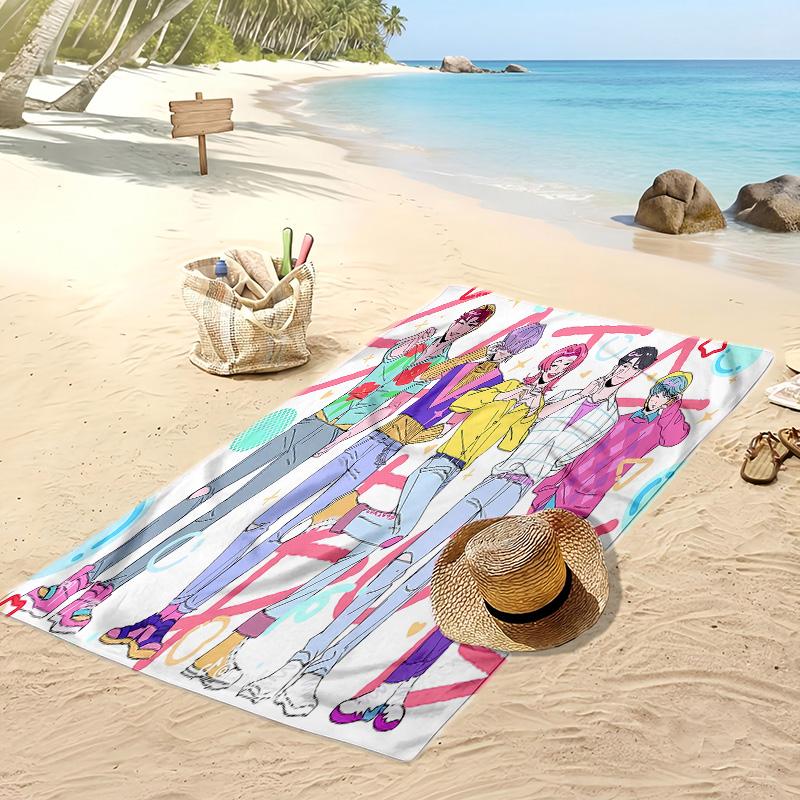 Kpop Demon Hunters Printed Beach Towel, Large Absorbent Quick Dry Towel for Summer Outdoor Swimming