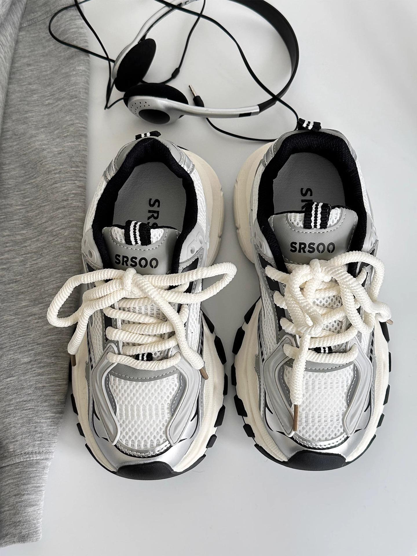 

Жіночі літні кросівки в стилі dad shoes 2024 року - З товстою підошвою, дихаючою сіткою та шкірою - Надзвичайно зручне та універсальне повсякденне взуття 37 чорний