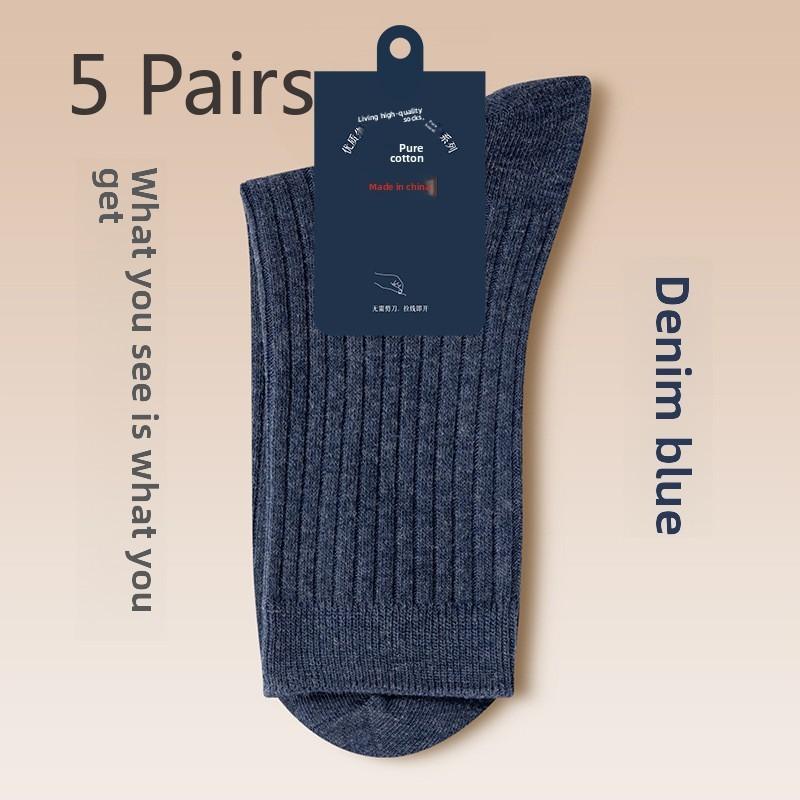 5 Paires de Chaussettes Mi-Tubes d'Affaires pour Homme Printemps et Automne en Pur Coton Respirant Quatre Saisons