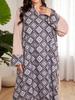 Plus Size Middle Eastern Ethnic V-Neck Printed Patchwork Long Dress