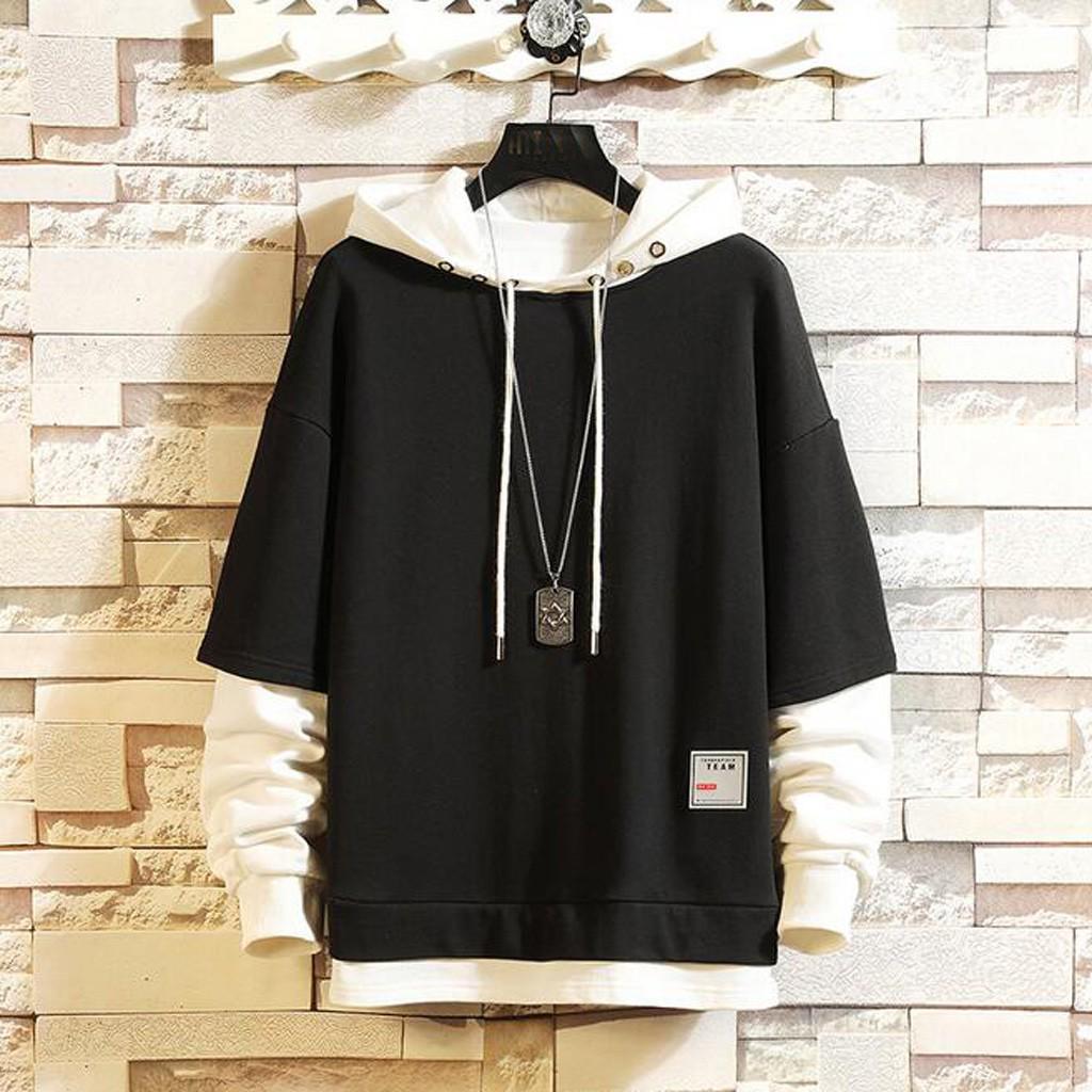 

Мужской пуловер на пуговицах с длинным рукавом с капюшоном, топы, блузка L чёрный