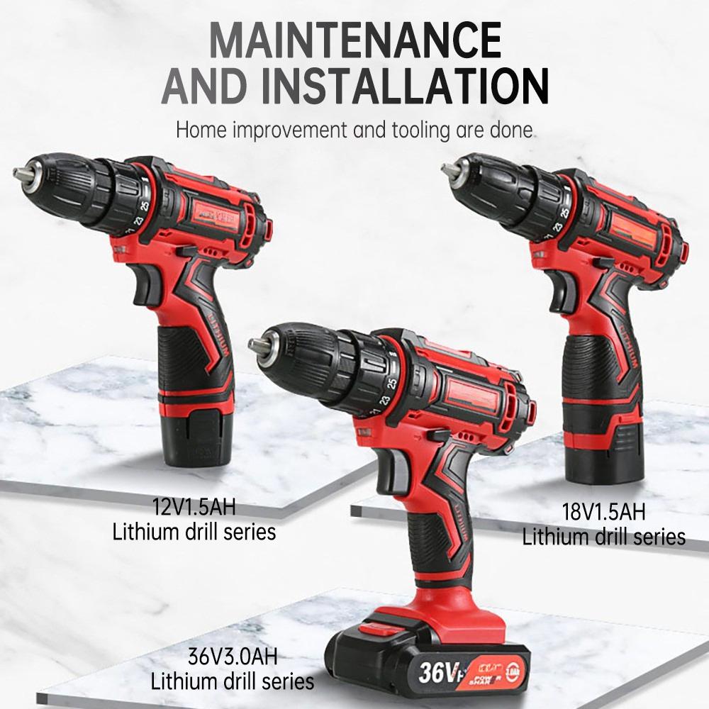Stufenlose Geschwindigkeitsregelung Schleifen Elektrische Bohrmaschine Handbohrer Bohren von Löchern Schrauben lösen Werkzeug Akku-Schrauber Bohrer