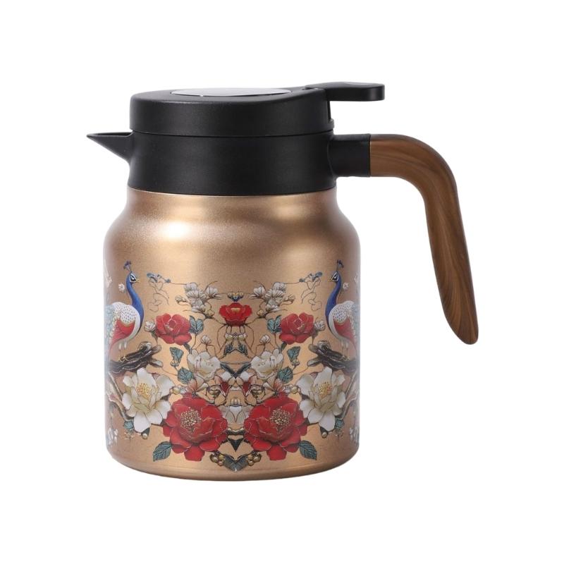 Large Capacity 316 Nonrust Steel Thermal Pot With Retro Floral Designs Leak proof Insulated Teas Pot For Home Use