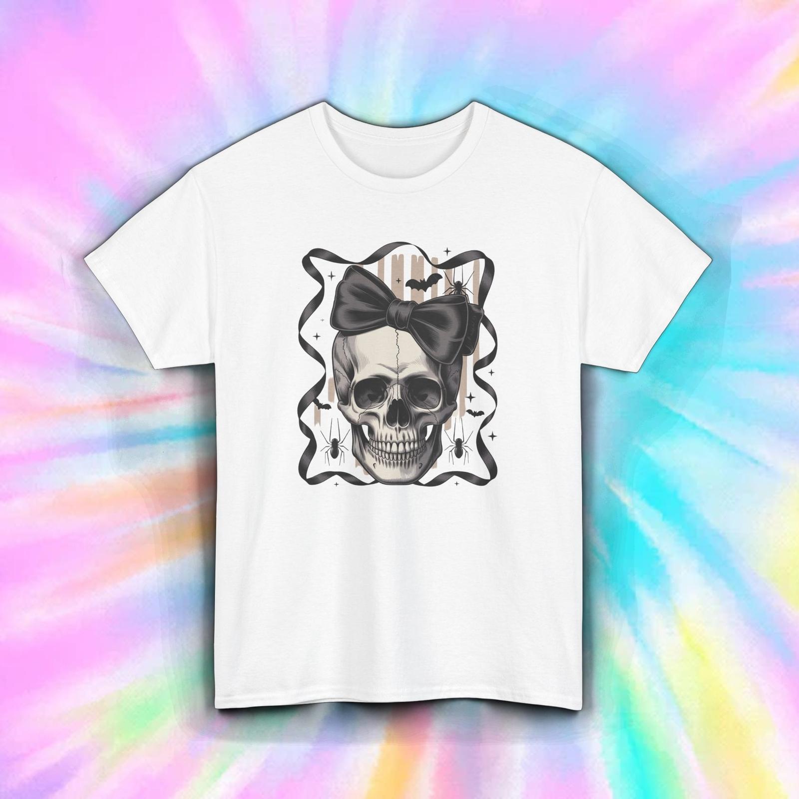 Skull With Bow Halloween Goth Creepy Cute Graphic Tee Shirt S-5XL L
