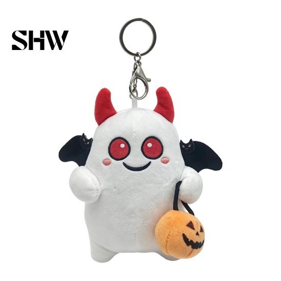 Soft Skin Friendly Plush Toy Halloween Ghost Keychain, Cute Spooky Stuffed Pendant for Backpack Small Plushie with Metal Keychain Keys, Mini Doll Bag