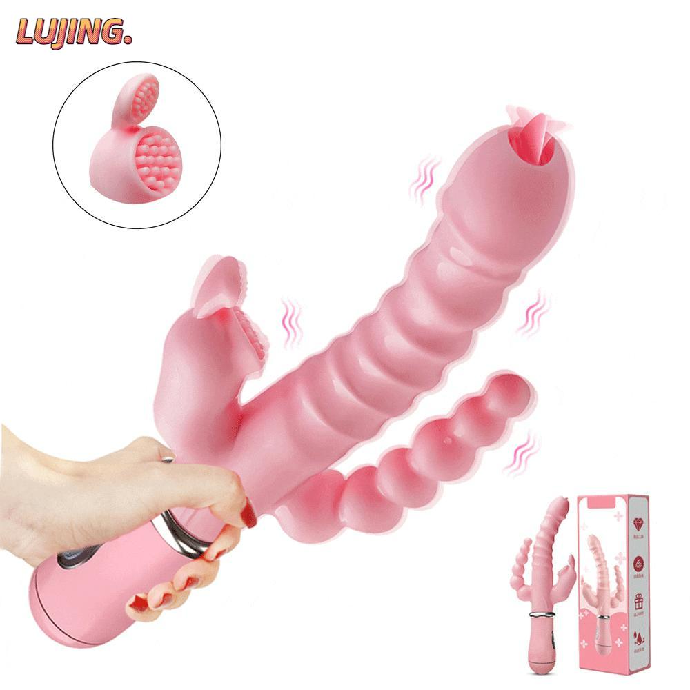 3 In 1 Double Penetration G Spot Vibrator Clitoris Stimulator Anal Vagina Dildo Masturbators Sex Toys for Women Couple 18 Adult