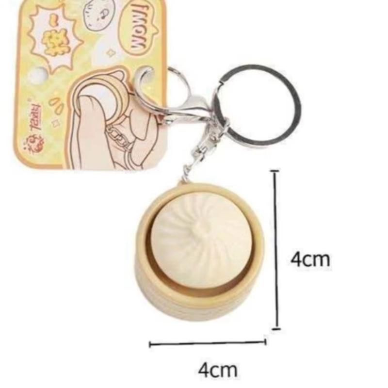 Cute Steamed Bun Press Keychain Realistic Dimsum Design Stress Relief Fidget Toy For Office School For Adult And Kids