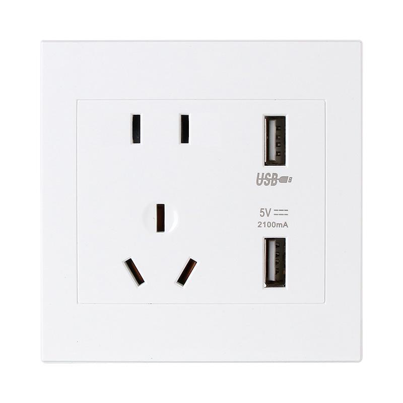 Concealed Wall Socket Panel with Dual USB & Five-Hole Outlets