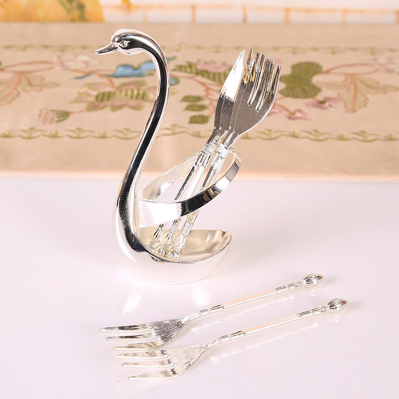 Decorative Dinnerware Set with Swan Base Holder Spoons and Forks for Coffee Fruit Dessert Stirring Mixing Ideal Gift Ideas