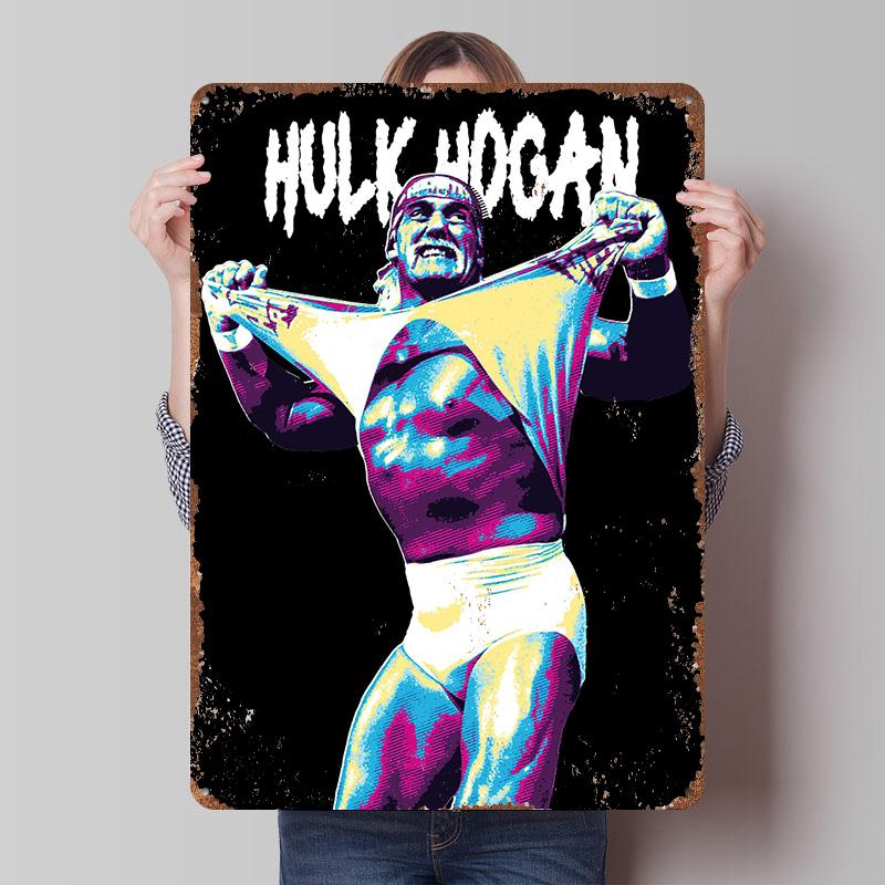 Hulk Hogan Printed Posters Customizable Wall Art Retro Vintage Metal Tin Signs for Home Room Garage Decoration Gaming Desk Decor 20X30CM