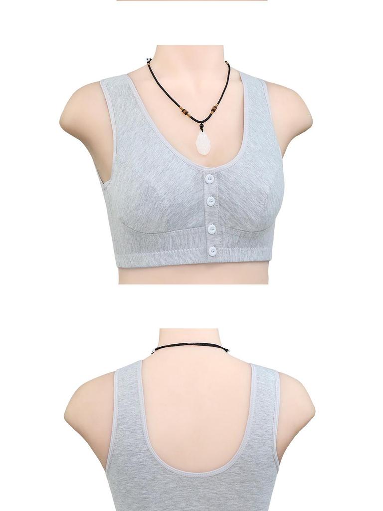 Front Button Cotton Bra for Middle-Aged & Elderly Women - Plus Size Vest Style, Solid Color.