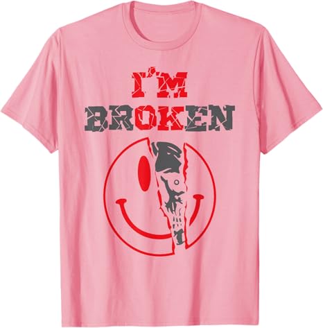 Confused Smile Im Broken Invisible Illness Im Ok Broken Tshirt Y2k Skull Print Mental Health Saying Tee Skeleton Gothic Tops