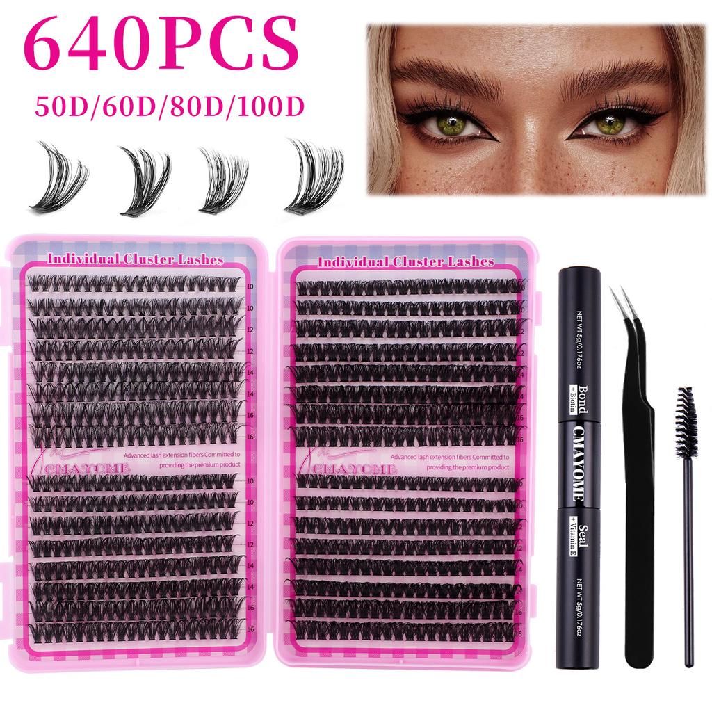 640 Clusters Of Single-Cluster False Eyelashes 10-16Mmdiy Natural Dense D-Curve Self-Grafting