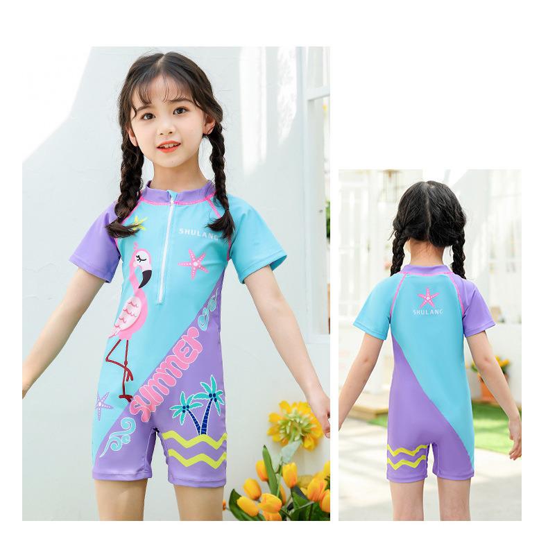 Girls' One-Piece Swimsuit 2024: New Style Boxer Design for Middle and Older Children