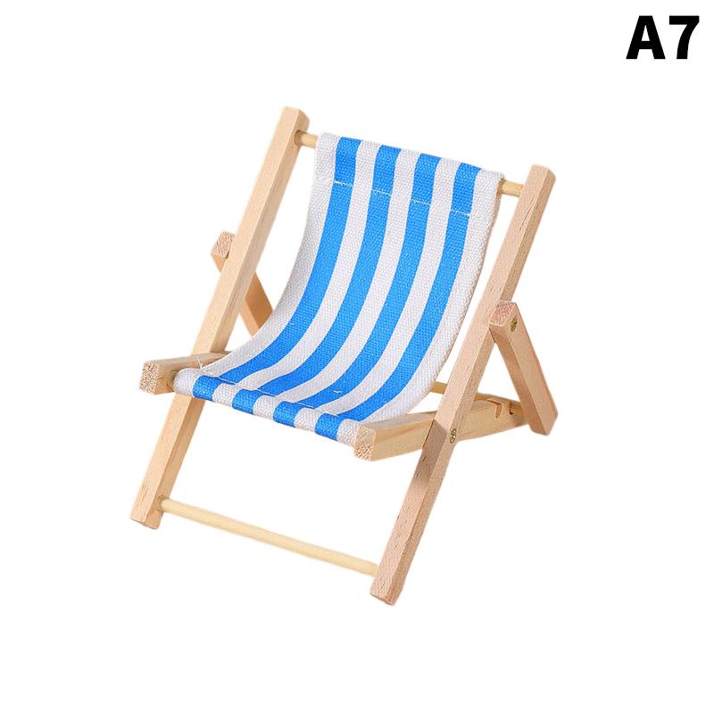 Cute Beach Chairs Mobile Phone Holder Mini Wooden Beach Chair Model Foldable Phone Holder Photography Prop Miniature Scene Decor
