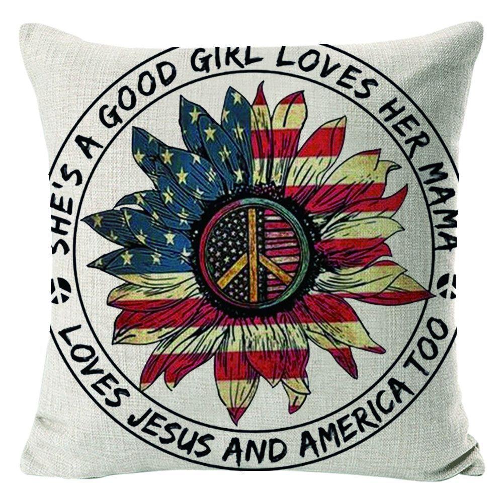 New American Independence Day Pillow Stars and Stripes Cushion Pillow Cover Festive Red and Blue Printed Letters One Piece