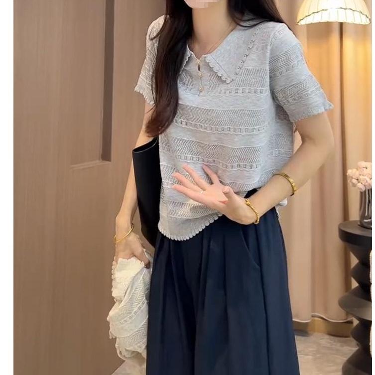 Korean Style Hollow-Out Knit Top - Summer 2026 Fashion, Slimming & Versatile Short Sleeve for Women