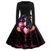 Women's Casual Fashion Round Neck Long Sleeve New Year Printed Retro Dress