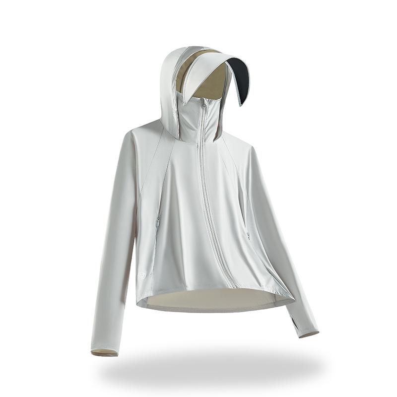 Damen Eisseide UV-Schutz Kapuzenumhang - Schwarze Krempe, Sonnenschutz, Sommer-Outdoorbekleidung