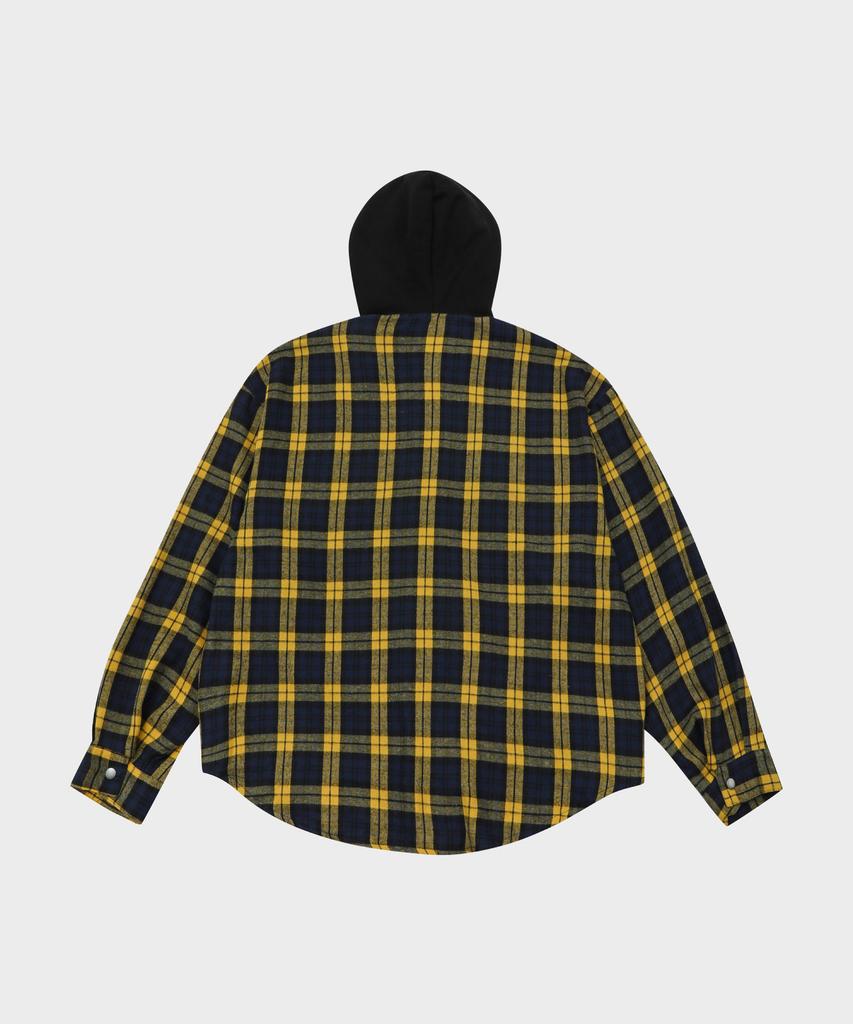SLOW RECORD HOUSE Hooded Check Shirt_Yellow