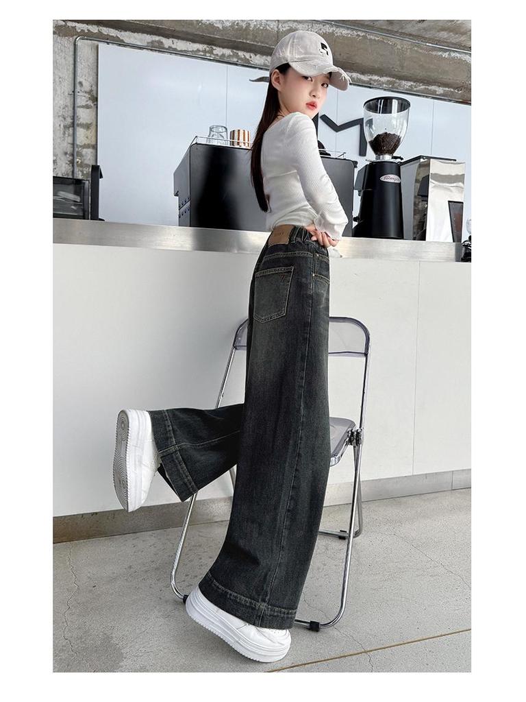 Girls' Wide-Leg Jeans with Stylish Back Pocket, Coffee Color – Autumn 2025