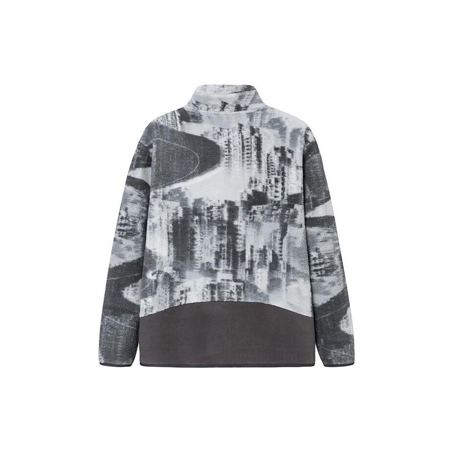 Anta Outdoor Serie Vollprint Gespleißte Reißverschluss Stehkragen Warme Dicke Sportjacke Herrenjacke Dunkel-Soja-Grau 152346701-3